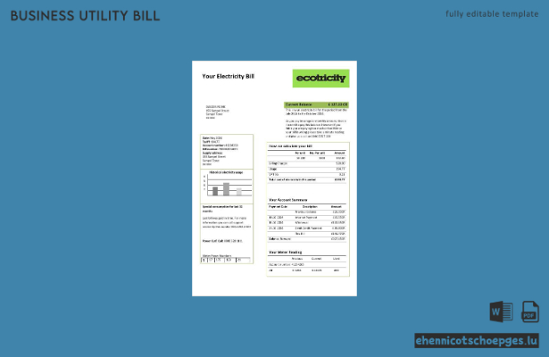 Beispielrechnung für Stromdienstleistungen von Ecotricity (Vereinigtes Königreich)